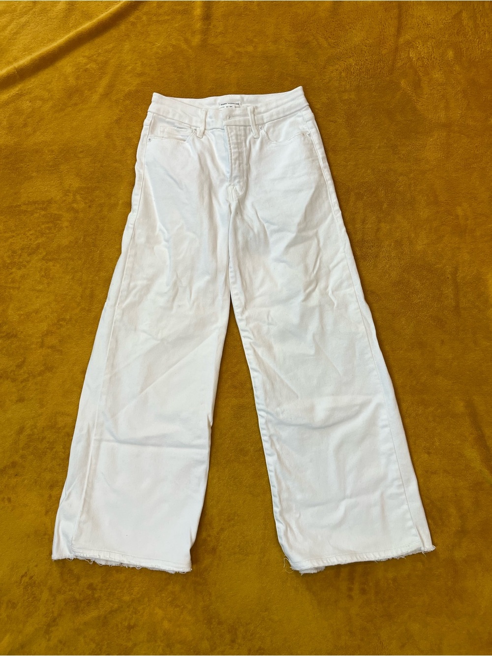 Good American White Wide-Leg Frayed Hem Jeans